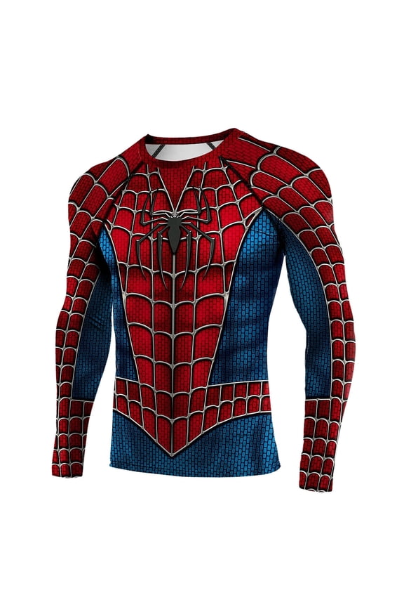 Men's Superhero Compression Long Sleeve Shirt 3D Printed Workout Athletic Rash Guard Top for Gym Running Cycling 040,M