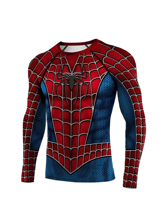 Men's Superhero Compression Long Sleeve Shirt 3D Printed Workout Athletic Rash Guard Top for Gym Running Cycling 040,XL
