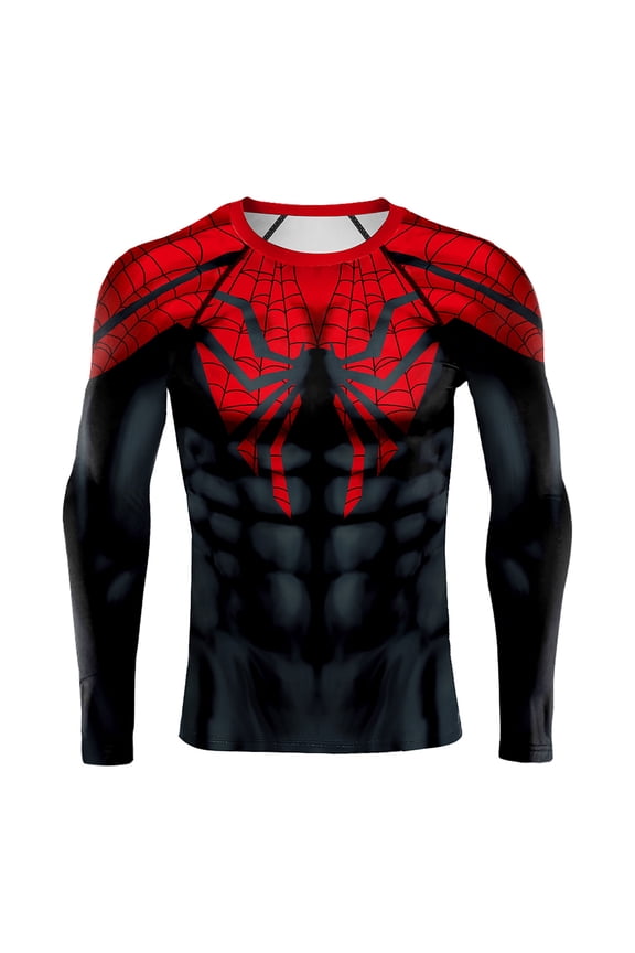 Men's Superhero Compression Long Sleeve Shirt 3D Printed Workout Athletic Rash Guard Top for Gym Running Cycling 049,XL