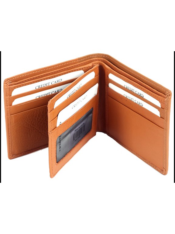 Men's Superior Leather BiFold 8 Credit Card 1 ID Window Tan Wallet 4.5 x 3.5 inches