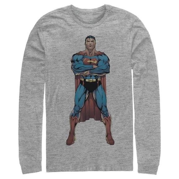 Men's Superman Bold Hero Pose  Long Sleeve Shirt Athletic Heather Large