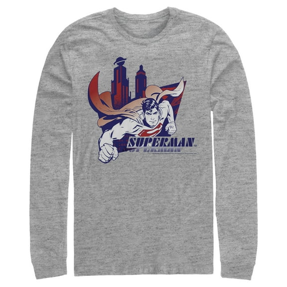 Men's Superman City's Hero  Long Sleeve Shirt Athletic Heather Medium