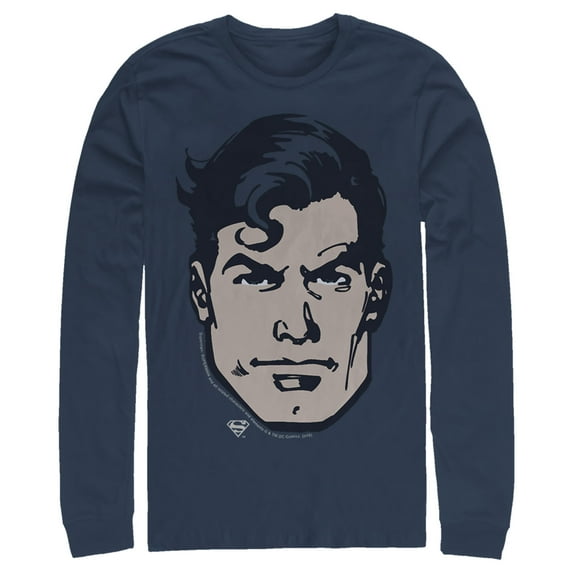 Men's Superman Classic Clark Kent Portrait Long Sleeve Shirt Navy Blue X Large