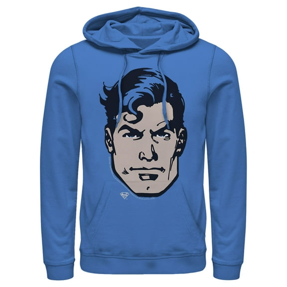 Men's Superman Classic Clark Kent Portrait Pull Over Hoodie Royal Blue 2X Large