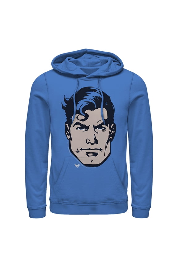 Men's Superman Classic Clark Kent Portrait Pull Over Hoodie Royal Blue Small