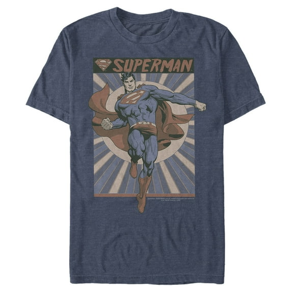 Men's Superman Classic Hero Pose Graphic Tee Navy Blue Heather Large