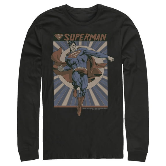 Men's Superman Classic Hero Pose  Long Sleeve Shirt Black Medium
