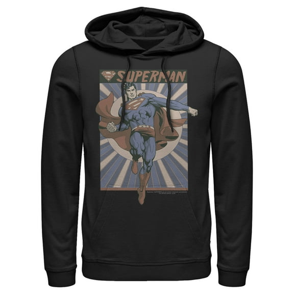 Men's Superman Classic Hero Pose Pull Over Hoodie Black Small