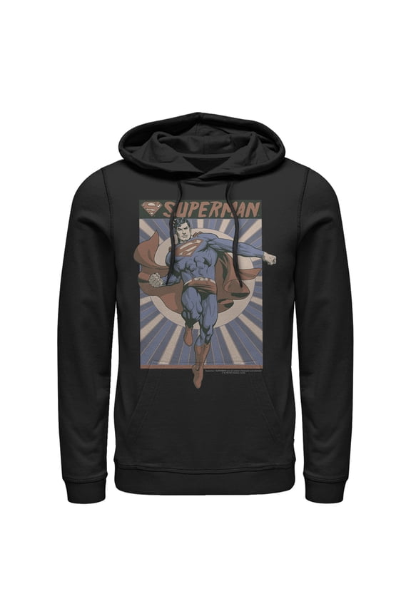 Men's Superman Classic Hero Pose Pull Over Hoodie Black Small