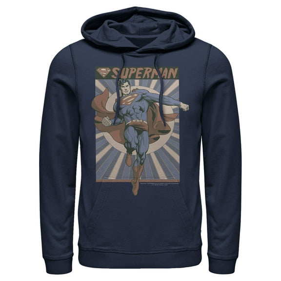 Men's Superman Classic Hero Pose  Pull Over Hoodie Navy Blue Medium
