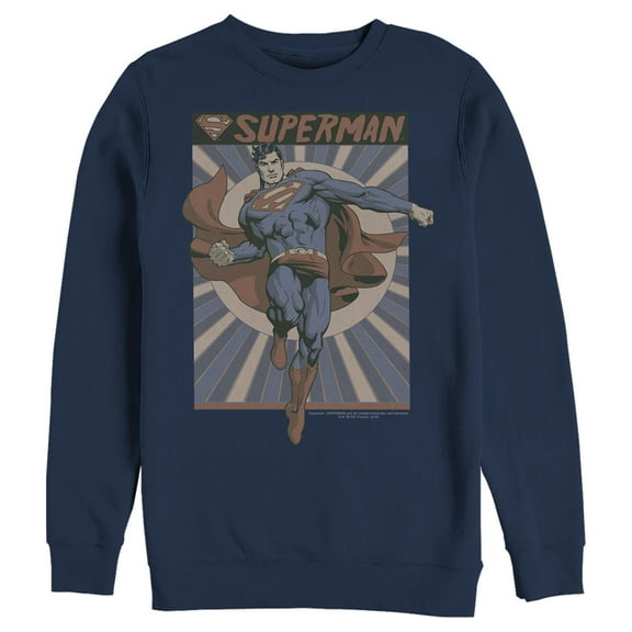 Men's Superman Classic Hero Pose Sweatshirt Navy Blue Large
