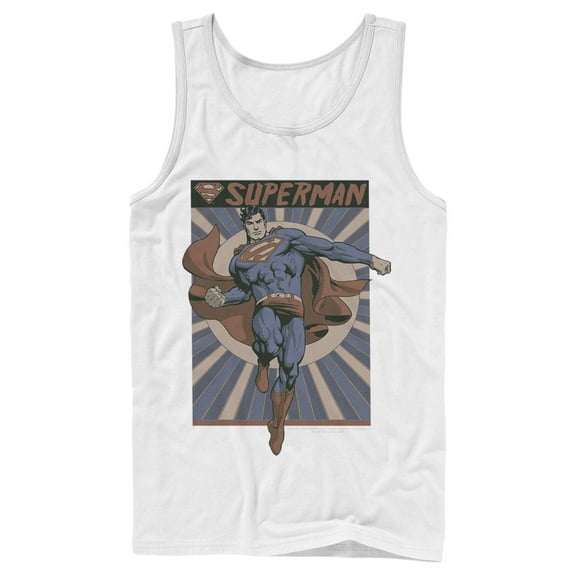 Men's Superman Classic Hero Pose Tank Top White Medium