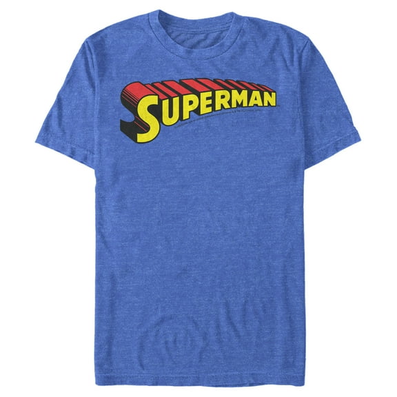 Men's Superman Classic Text Logo  Graphic Tee Royal Blue Heather 2X Large