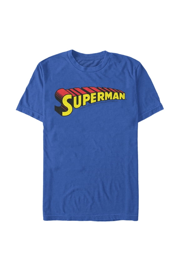 Men's Superman Classic Text Logo  Graphic Tee Royal Blue Large