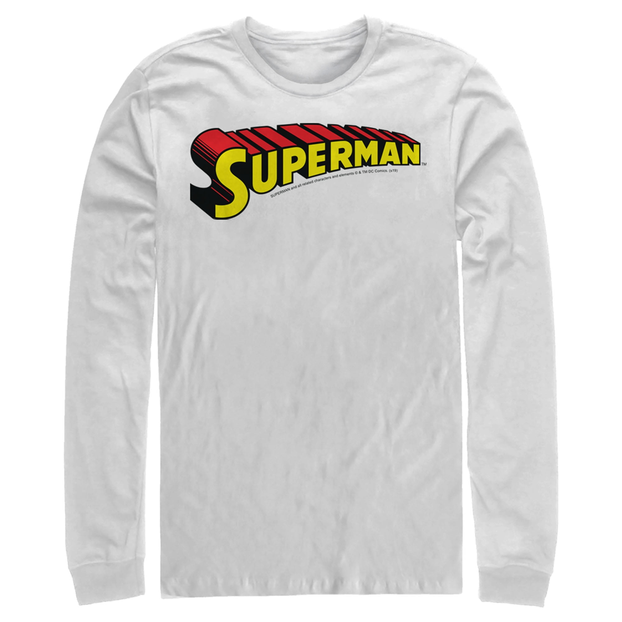 Men's Superman Classic Text Logo Long Sleeve Shirt White Medium