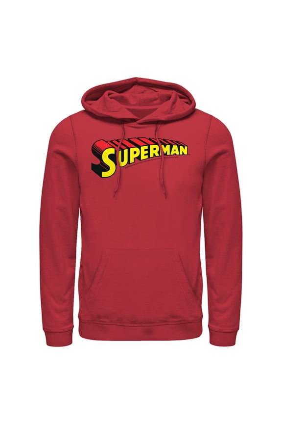 Men's Superman Classic Text Logo Pull Over Hoodie Red Small