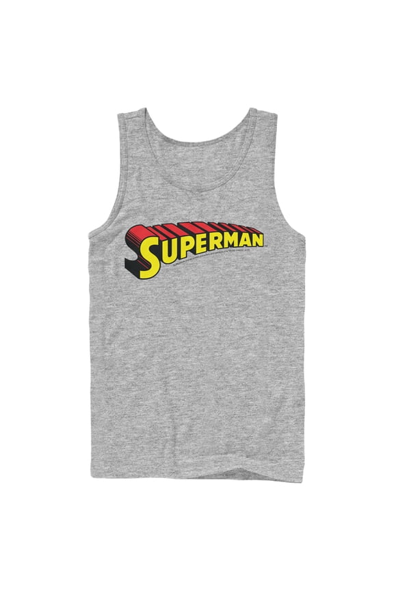 Men's Superman Classic Text Logo Tank Top Athletic Heather Medium