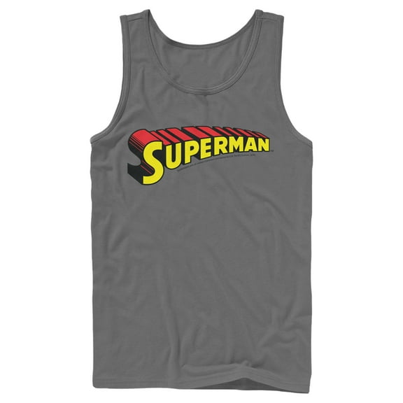 Men's Superman Classic Text Logo Tank Top Charcoal Small