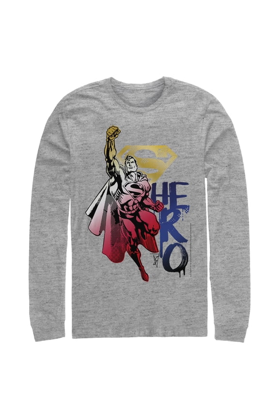 Men's Superman Color Fade Hero Long Sleeve Shirt Athletic Heather Large