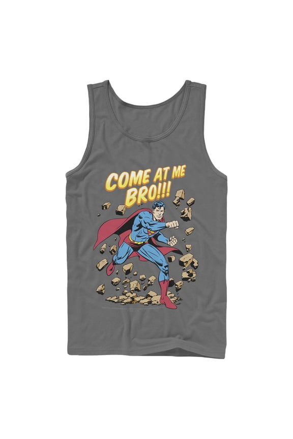 Men's Superman Come At Me Bro Tank Top Charcoal Small
