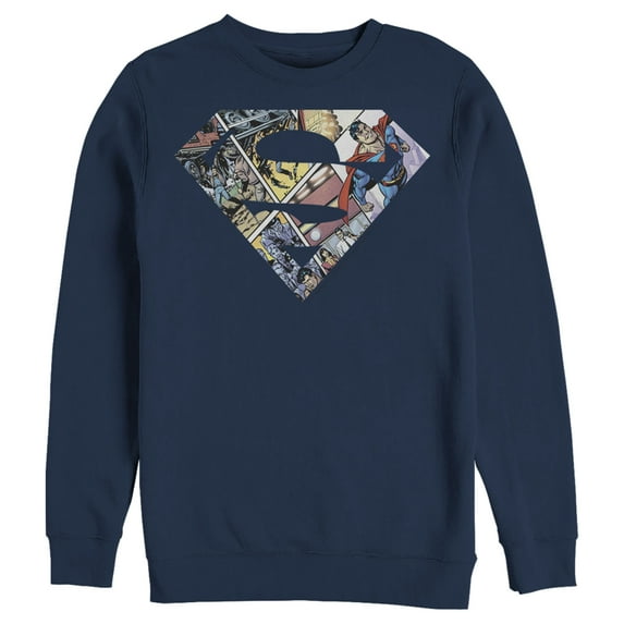 Men's Superman Comic Panel Shield Logo Sweatshirt Navy Blue Large