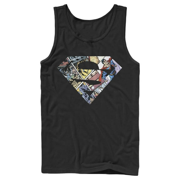 Men's Superman Comic Panel Shield Logo Tank Top Black Large