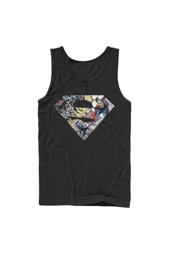 Men's Superman Comic Panel Shield Logo Tank Top Black X Large