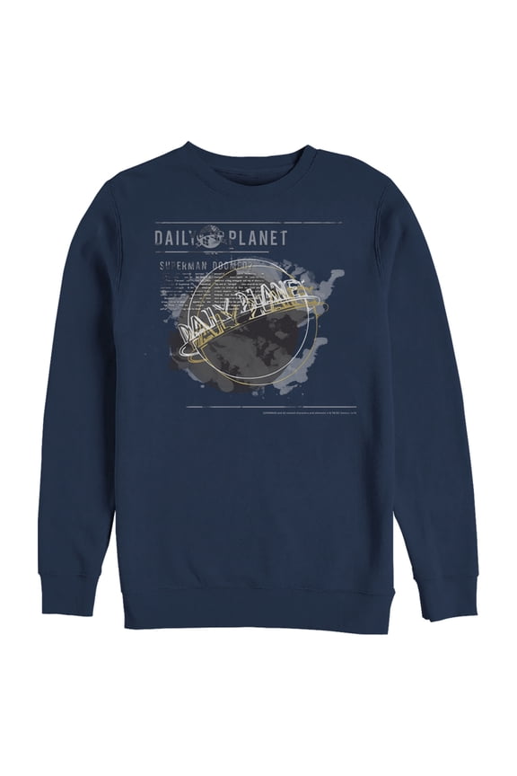 Men's Superman Daily Planet Blur Logo  Sweatshirt Navy Blue 2X Large