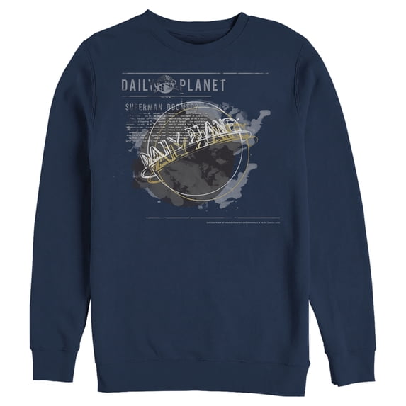 Men's Superman Daily Planet Blur Logo Sweatshirt Navy Blue 3X Large
