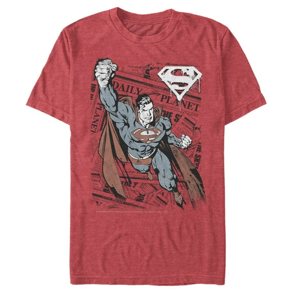 Men's Superman Daily Planet Newspaper  Graphic Tee Red Heather Medium