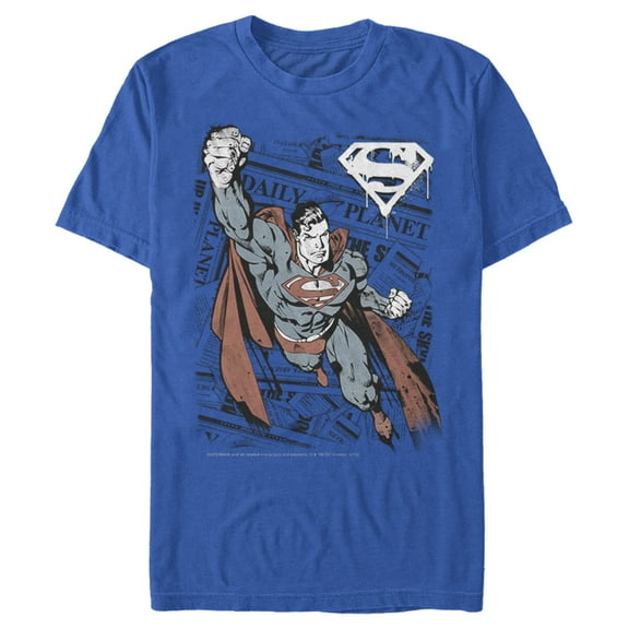 Men's Superman Daily Planet Newspaper  Graphic Tee Royal Blue Heather X Large