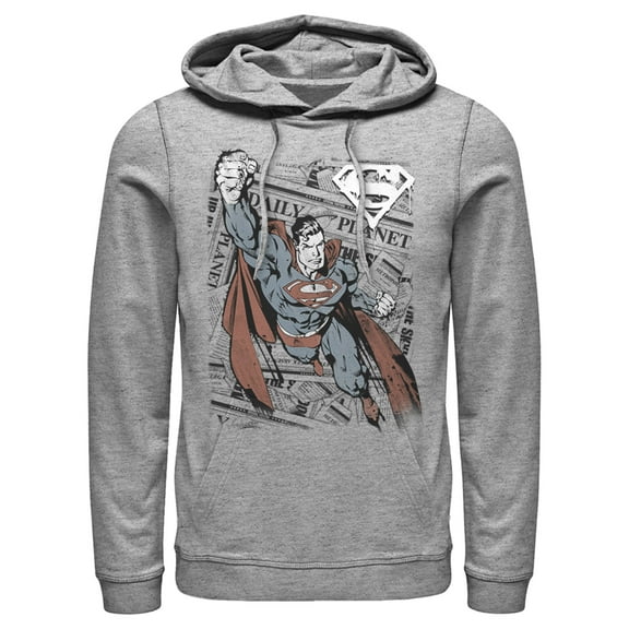 Men's Superman Daily Planet Newspaper  Pull Over Hoodie Athletic Heather 2X Large