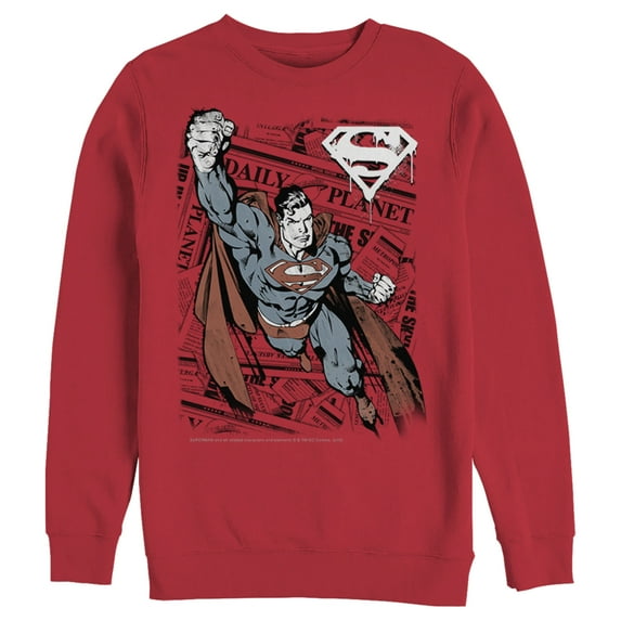 Men's Superman Daily Planet Newspaper Sweatshirt Red Medium