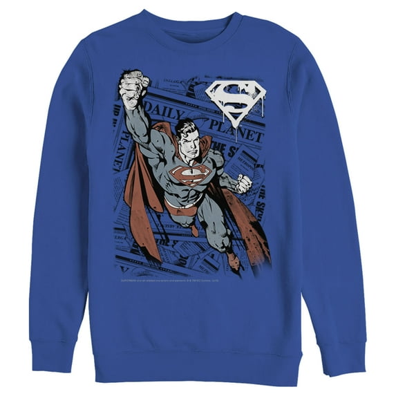 Men's Superman Daily Planet Newspaper Sweatshirt Royal Blue 3X Large