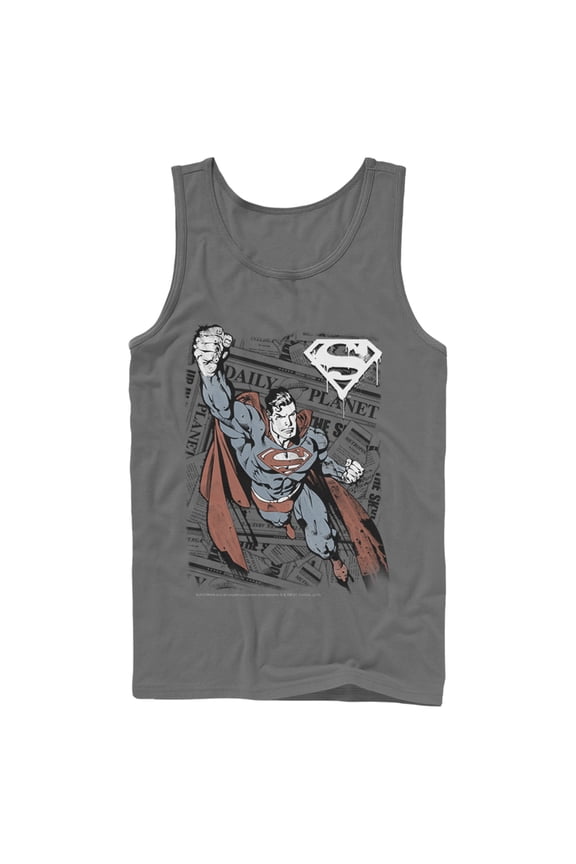 Men's Superman Daily Planet Newspaper Tank Top Charcoal 2X Large