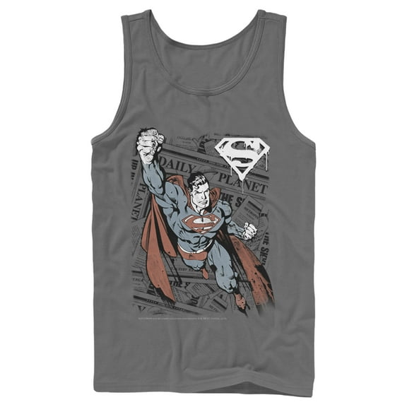 Men's Superman Daily Planet Newspaper  Tank Top Charcoal Small
