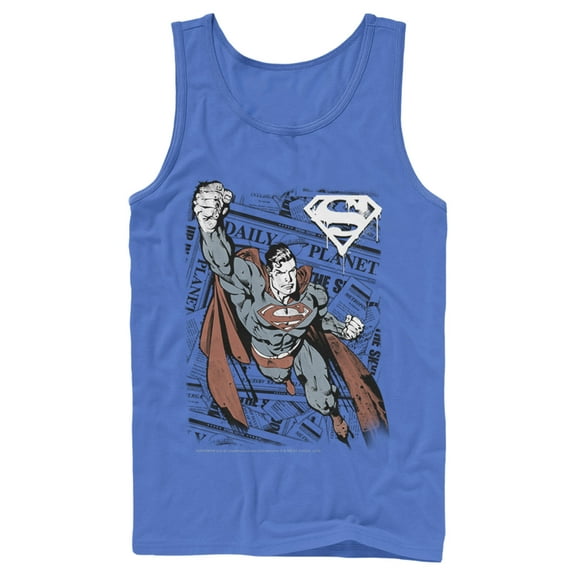 Men's Superman Daily Planet Newspaper  Tank Top Royal Blue 2X Large