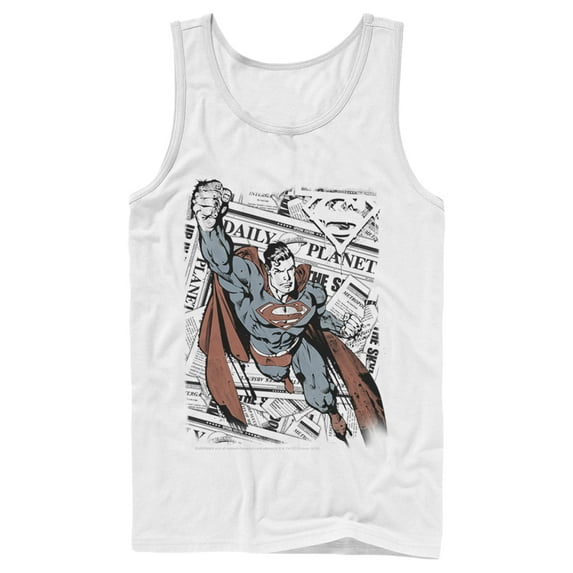 Men's Superman Daily Planet Newspaper Tank Top White Small