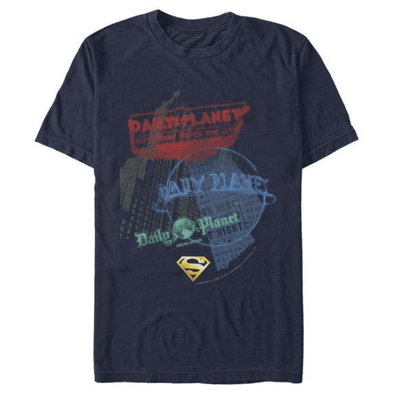 Men's Superman Daily Planet in News Graphic Tee Navy Blue 2X Large