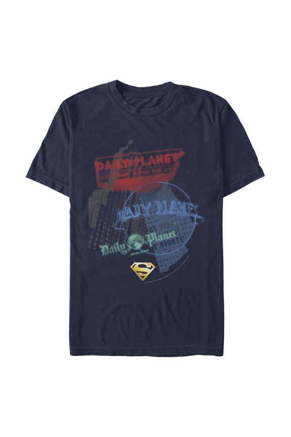 Men's Superman Daily Planet in News Graphic Tee Navy Blue Large