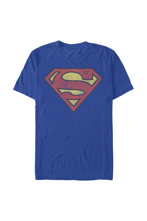 Men's Superman Distressed Logo Graphic Tee Royal Blue Large