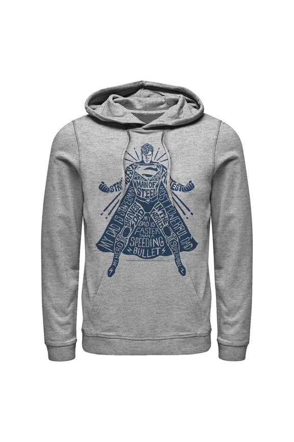 Men's Superman Figure Words Collage Pull Over Hoodie Athletic Heather Large