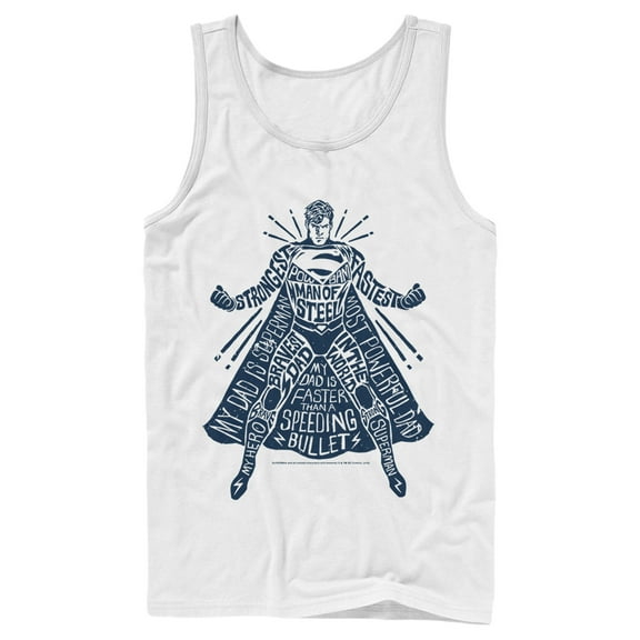 Men's Superman Figure Words Collage  Tank Top White Medium