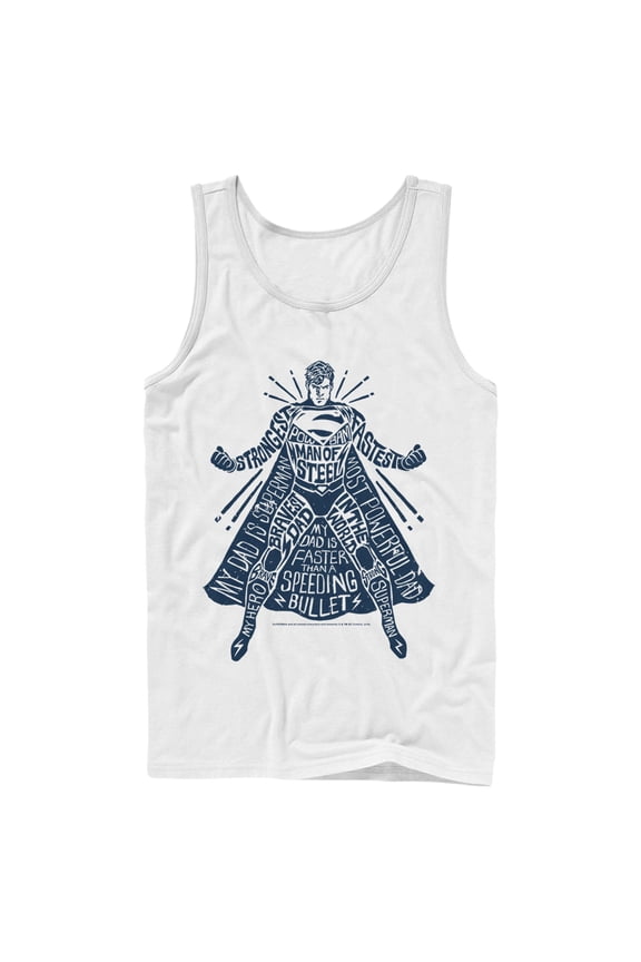 Men's Superman Figure Words Collage  Tank Top White Small