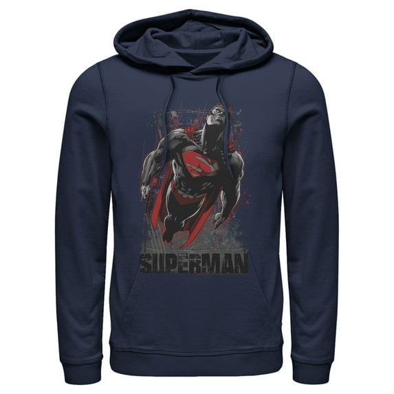 Men's Superman Flight Looking On Pull Over Hoodie Navy Blue X Large