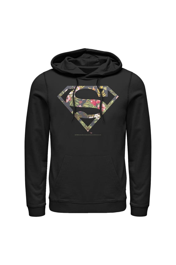 Men's Superman Floral Shield Logo Pull Over Hoodie Black Medium