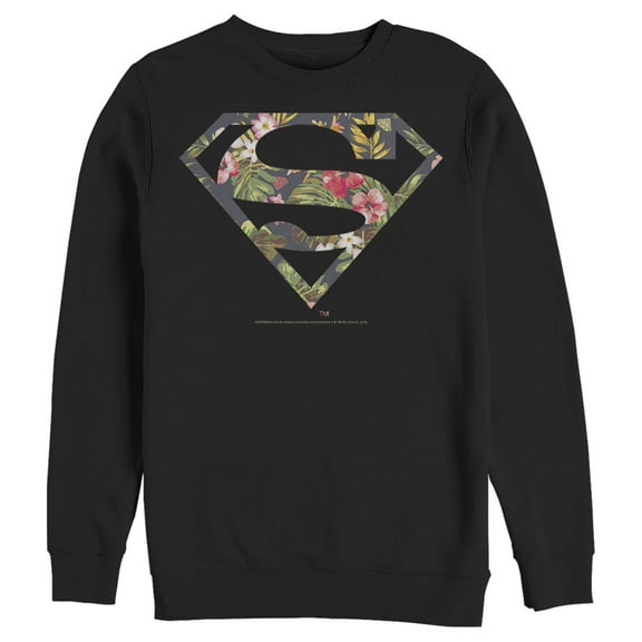 Men's Superman Floral Shield Logo  Sweatshirt Black 3X Large