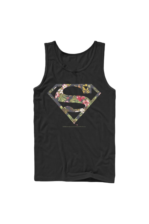 Men's Superman Floral Shield Logo Tank Top Black X Large