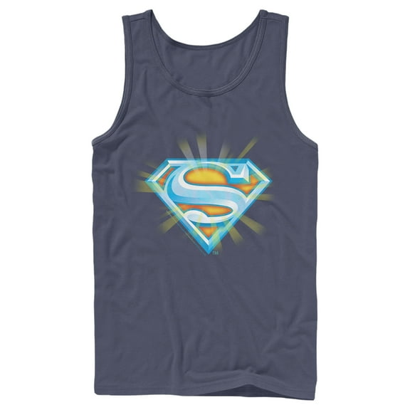 Men's Superman Glowing Shield Logo Tank Top Navy Blue Medium