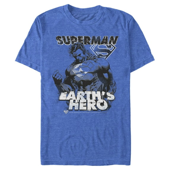 Men's Superman Grunge Earth's Hero Graphic Tee Royal Blue Heather Small